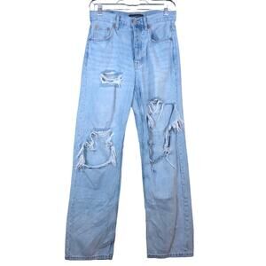 Aeropostale Womens Jeans Blue Denim High Rise 90s Baggy Distressed 100% Cotton 4